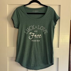 Lucky Brand Green Scoop Neck 'Luck & Love Are Free' Tee